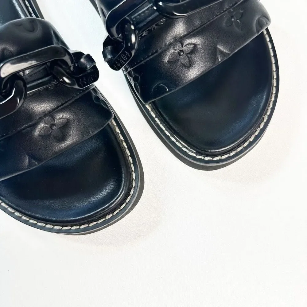 LOUIS VUITTON Sunset Flat Comfort Mule Slide Sandal Size 39 Black Monogram